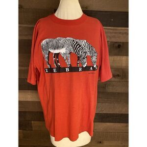 World Wildlife Fund Zebra Shirt Red‎ Vintage Single Stitch Made In USA Adult Xl